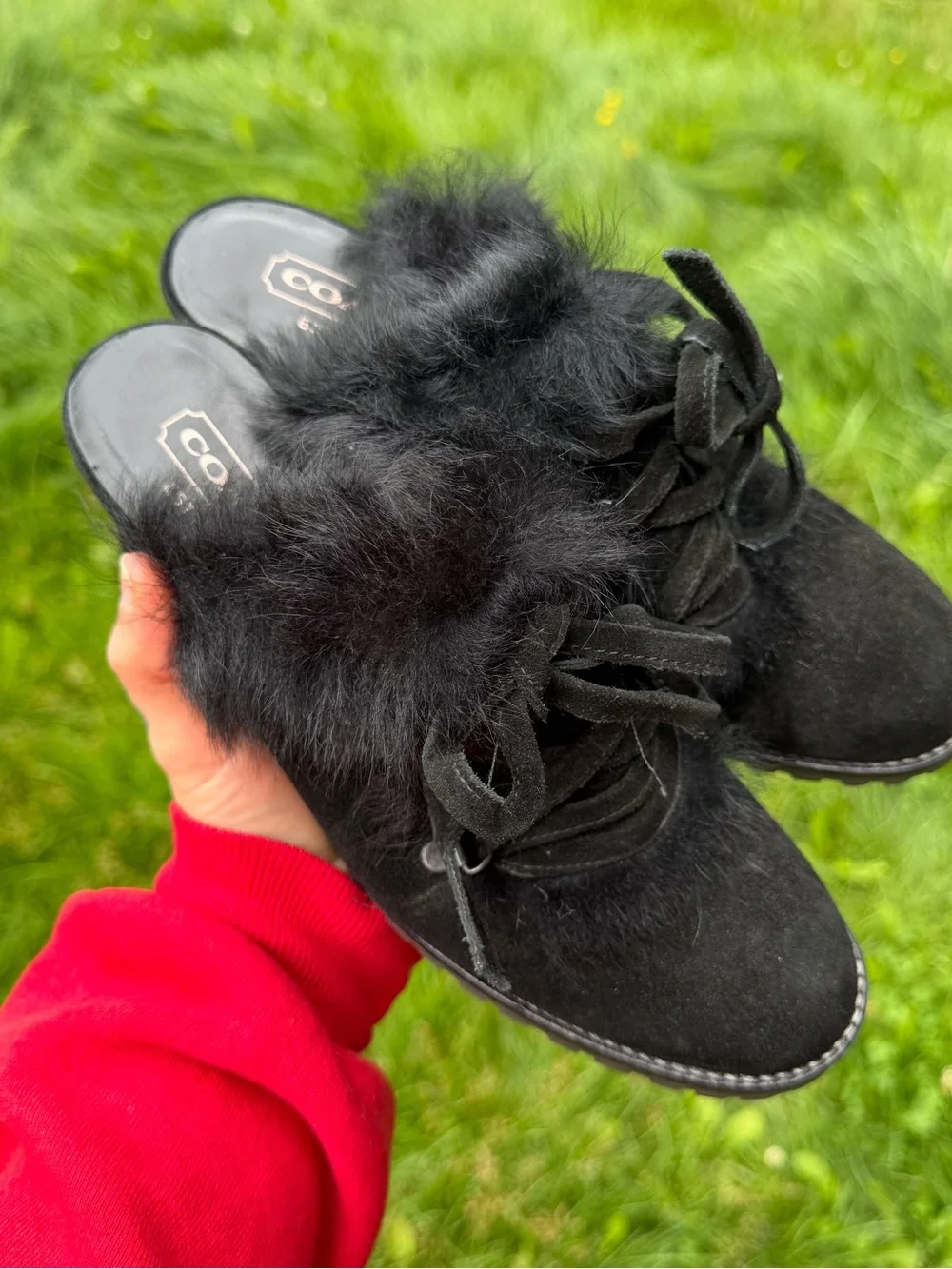 Coach Black Size 7 Fur Suede Lace-Up Mules